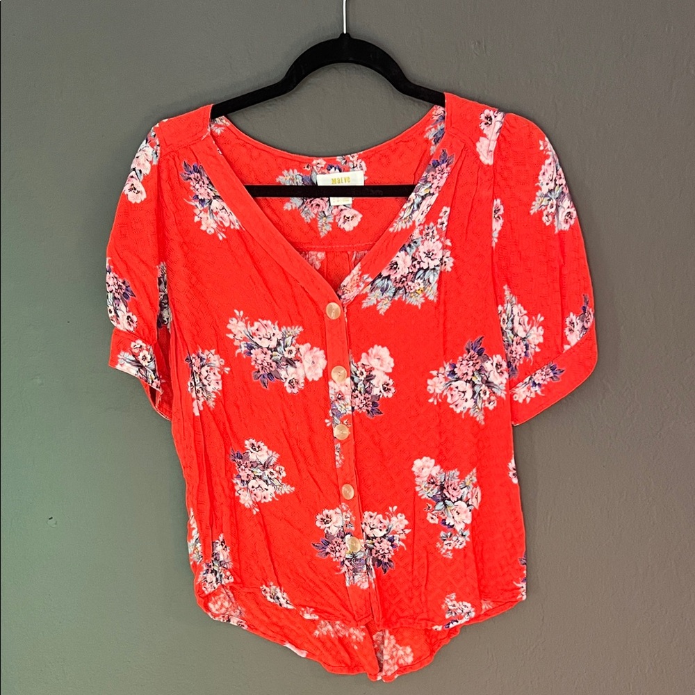 Anthropologie Coral Floral Blouse
